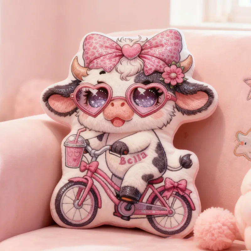 Personalized Pink Dairy Cow Pillow Cozy Lovely Graphic 3D Print Throw Pillow Name Pillow Comfortable Travel Cushion for Kids Girls Riding Lovers