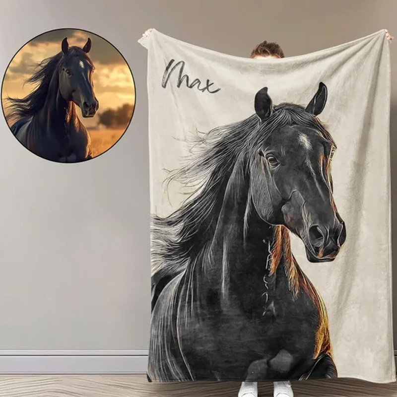 Personalized Riding Blanket Equestrian Horse Photo Custom Keepsake Blanket for Horse Enthusiast Family Blanket for Riding Lovers Equestrian Lovers