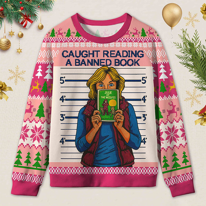 Personalized Banned Books Secret Reading Defiant Manifesto Ugly Sweater Holiday Gift for Book Lovers
