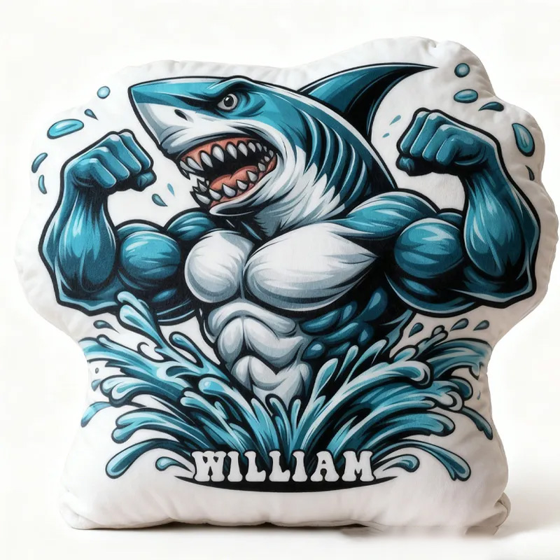 Personalized Muscle Shark Throw Pillow Graphic 3D Print Trainer Fitness Planner Decoration Letter Pillow Exercise Sport Gym Sublimation Design Lift Heavy Shit Gym Rat Weightlifting Pillow for Kids Gym Lovers