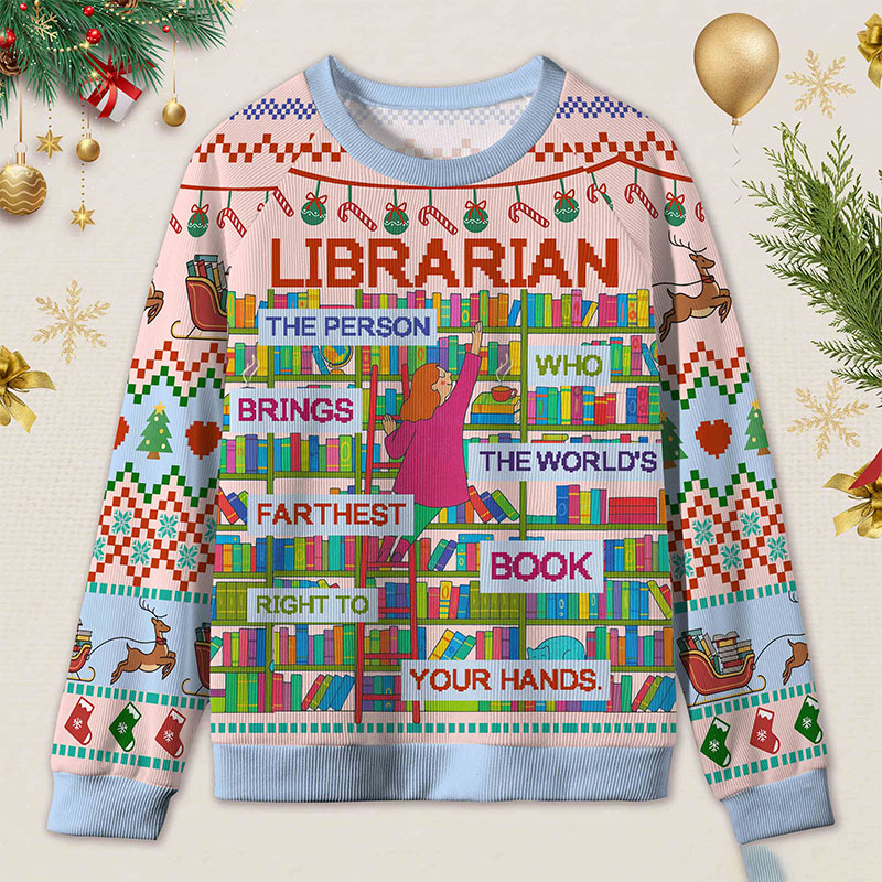 Personalized Librarian Tribute Ugly Sweater Office Holiday Party Gift for librarian