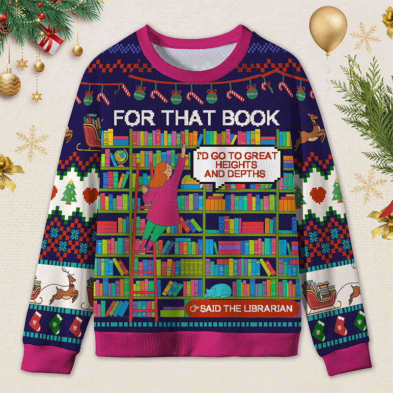 Personalized Library Slogan Witty Ugly Sweater Holiday Gift for Librarians