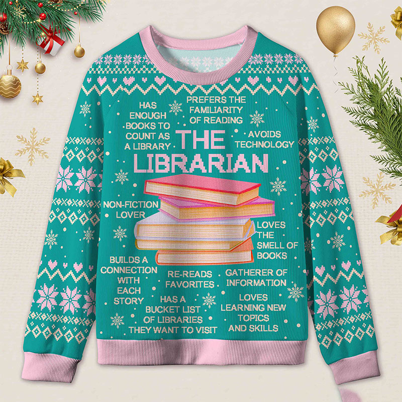 Personalized Librarian Book Spirit Ugly Sweater Holiday Gift for Librarians