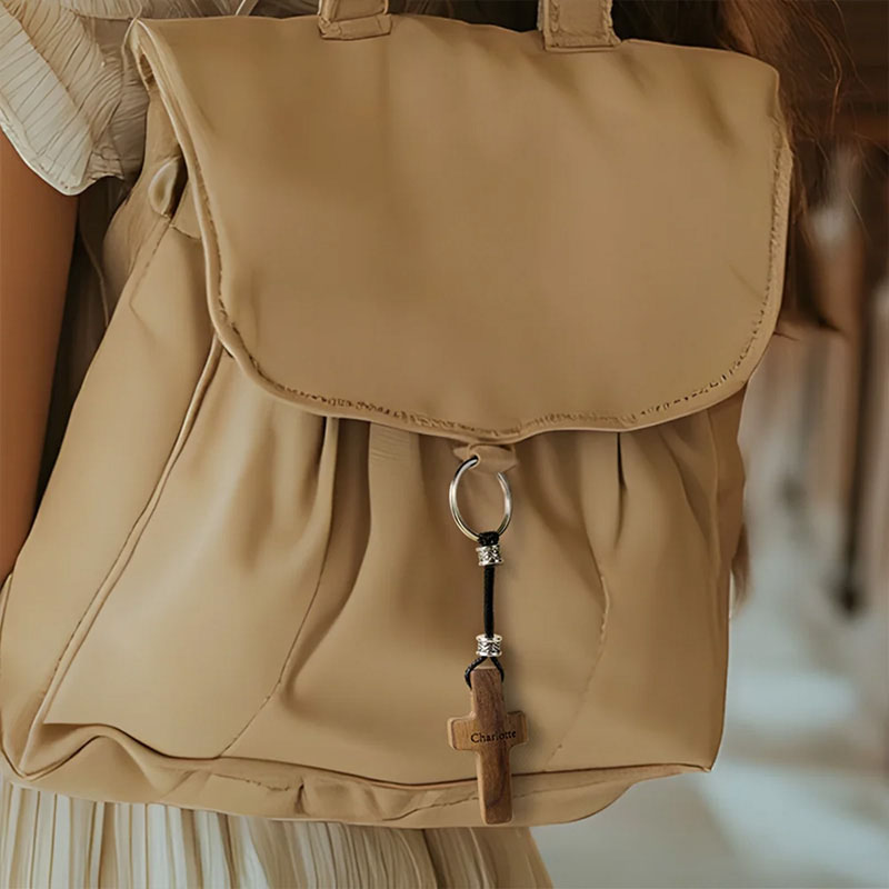 Personalized Wooden Cross Heart Keychain with Initial and Name Engraving Religious Gift Birthday Gift for Christians