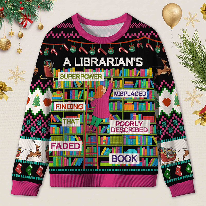 Personalized Librarian Superpowers Funny Ugly Sweater Office Holiday Party Gift for librarian