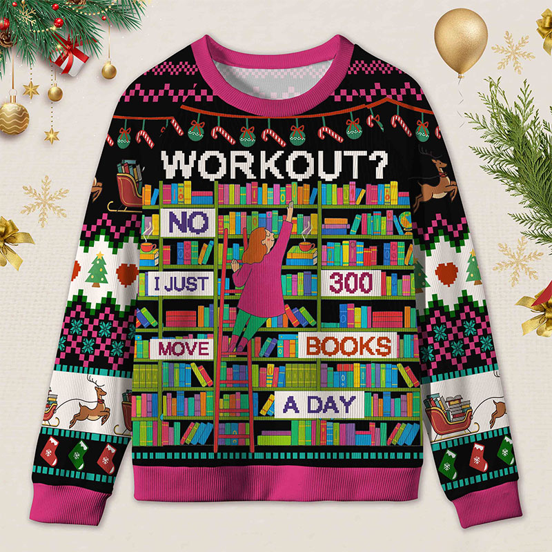 Personalized Book Lifting Workout Humor Ugly Sweater Office Holiday Party Gift for librarian