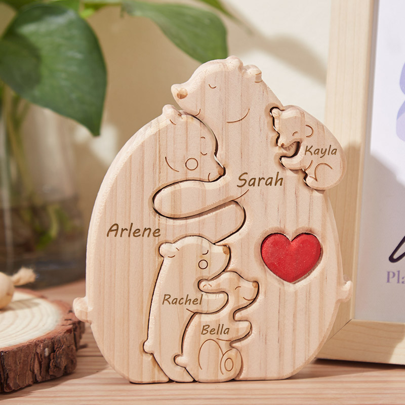 Personalized Wooden Bear Family Puzzle Custom Engraved Name Puzzle for Family Home Decor Family Keepsake Gift for Mum New Dad Anniversary Gifts