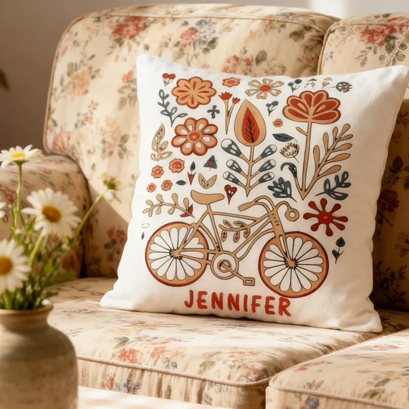 Personalised Flower Bycicle Lover Bike Cushion Pillow for Biker Cycling Riding Lovers
