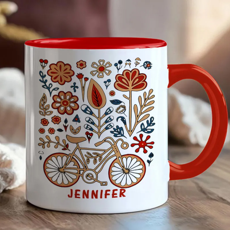 Personalized Flower Bicycle Mug Mountain Bike Gifts Colourful Mug for Biker Friend Birthday for Him or Her for Biker Cycling Riding Lovers Sale-megacustom