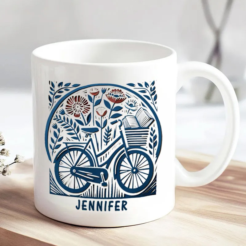 Personalized Floral Bkie Coffee Mug Gift for Cyclist for Biker Cycling Riding Lovers