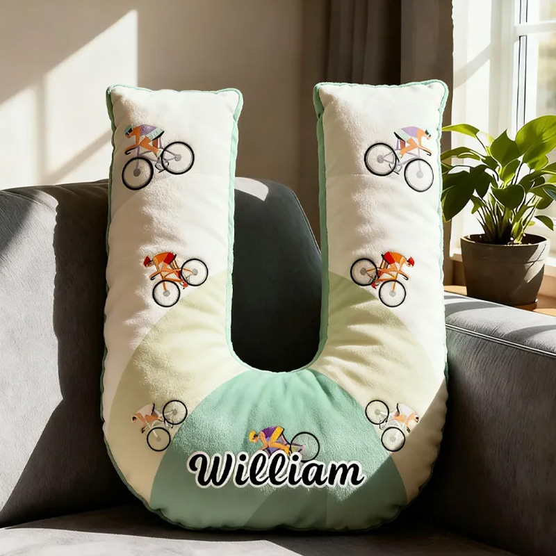 Personalized Retro Road Cycling Letter Pillow Graphic 3D Print Funny Letter Pillow Name Pillow Comfortable Travel Cushion for Riders Riding Lovers