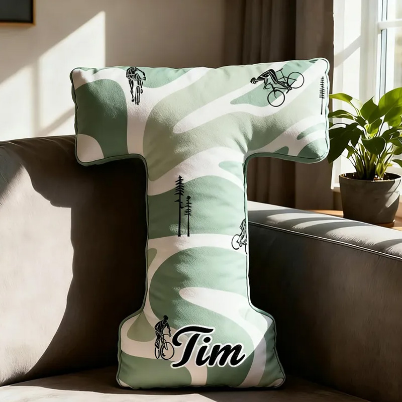 Personalized Retro Cycling Letter Pillow Graphic 3D Print Funny Letter Pillow Name Pillow Comfortable Travel Cushion for Riders Riding Lovers