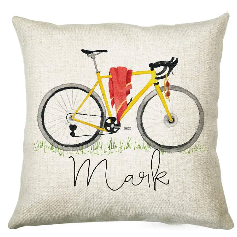 Personalized Cycling Cushion Gift Printed Name Design Throw Pillow Gift for Bike Riding Cyclist
