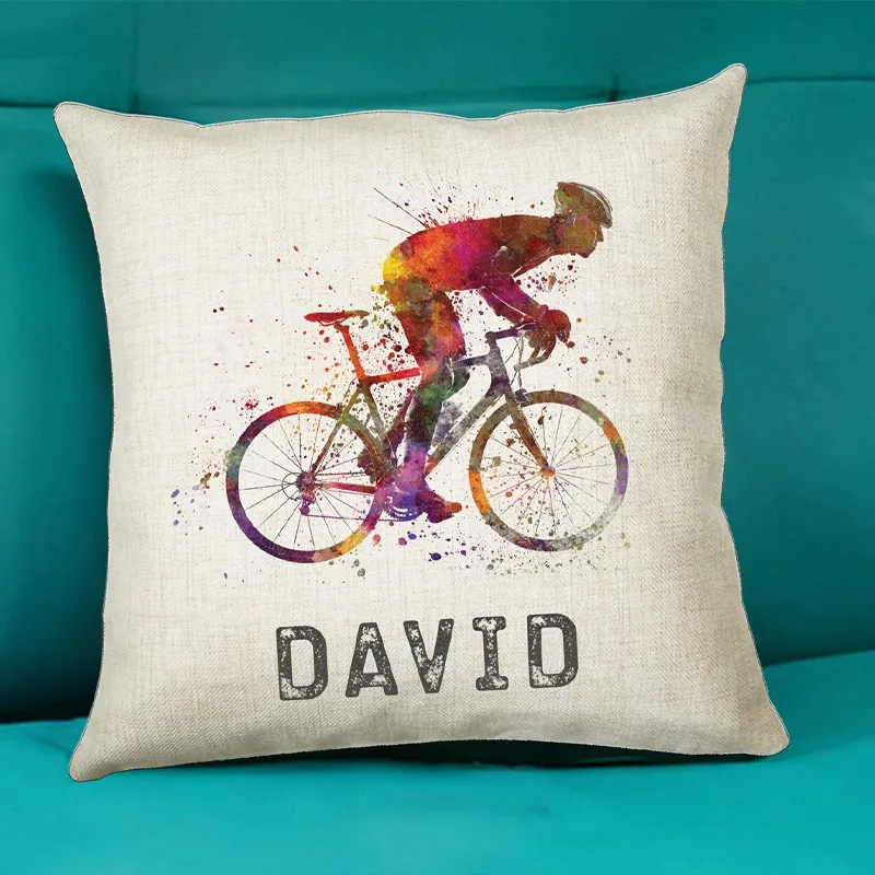Personalized Cycling Cushion Gift Boys Girls Bedroom Printed Name Design Birthday Pillow Gift Sport Competition Decor