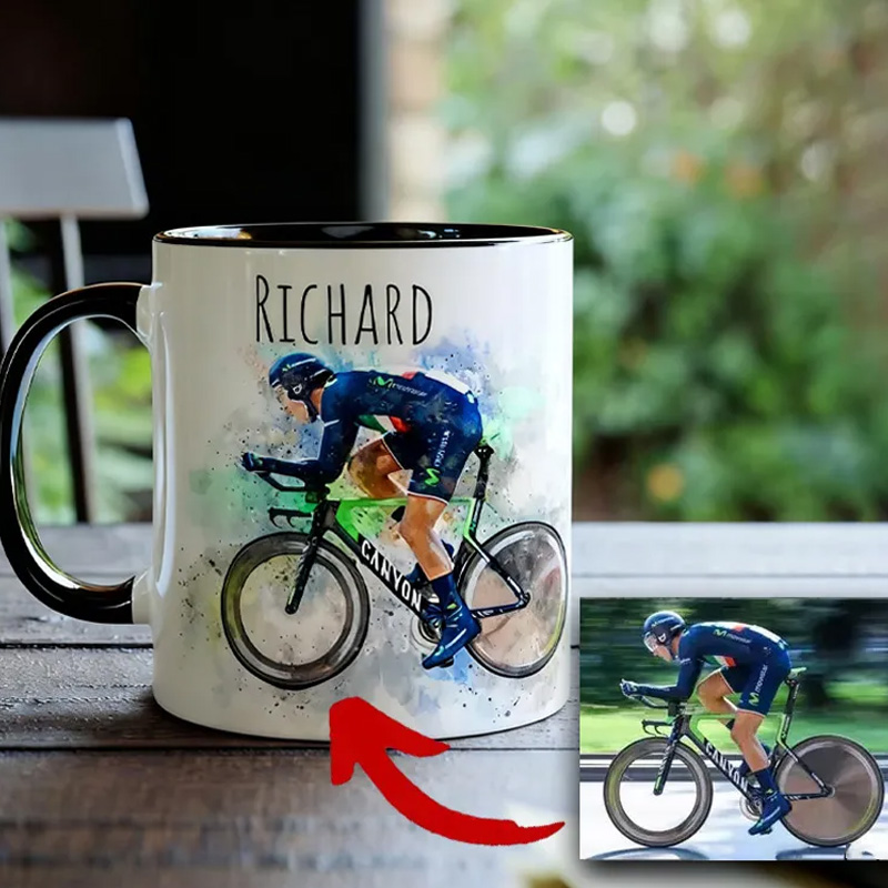 Personalized Custom Photo and Name Cycling Coffee Mug Bicycle Lover Mug Cyclist Gift Mountain Biker Gift Cycling Gift Bike Gift Bicyclist Mug