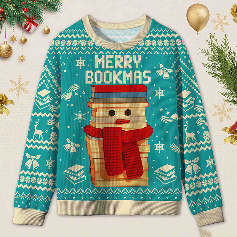 Personalized Bookish Christmas Cozy Ugly Sweater Festive Gift for Book Lovers