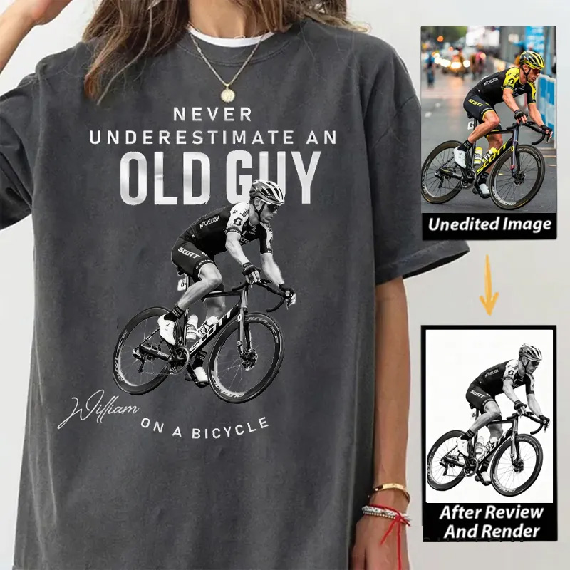 Personalized Cycling Classic T-shirt Photo Customed Mountaineer Gift Mountain Bike T-shirt Outdoors Graphic Tee