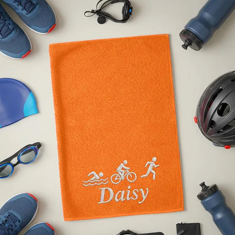Personalized Cycling Towel Triathlon Towel Custom Embroidered Name with Swim Bike Run Icons Sports Towel Gift for Triathletes