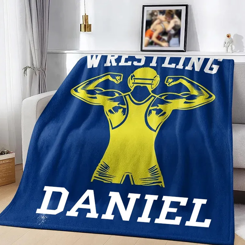Personalized Multicolor Wrestling Silhouettes Soft Throw Blanket with Name and Text Housewarming Game Anniversary Gift for Wrestling Gym Lover