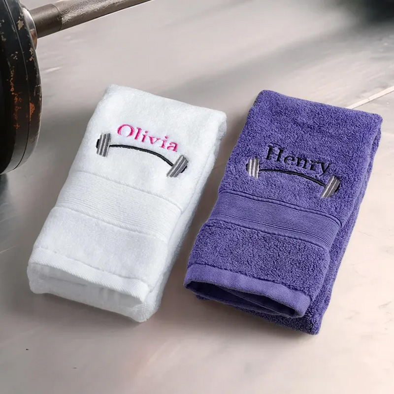 Personalized Weightlifting Barbell Towel with Embroidered Name Sporting Good Training Team Anniversary Gift for Weightlifter Fitness Enthusiast
