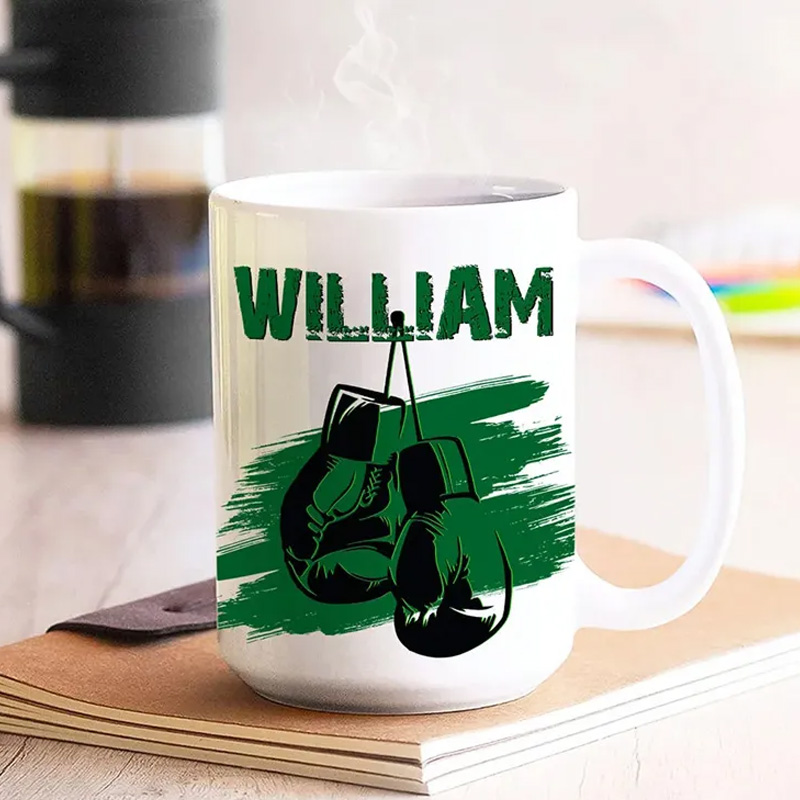 Personalized Mug Multicolour Boxing Glove Design Ceramic Mug with Name Birthday Holiday Gift for Sports Boxing Lovers