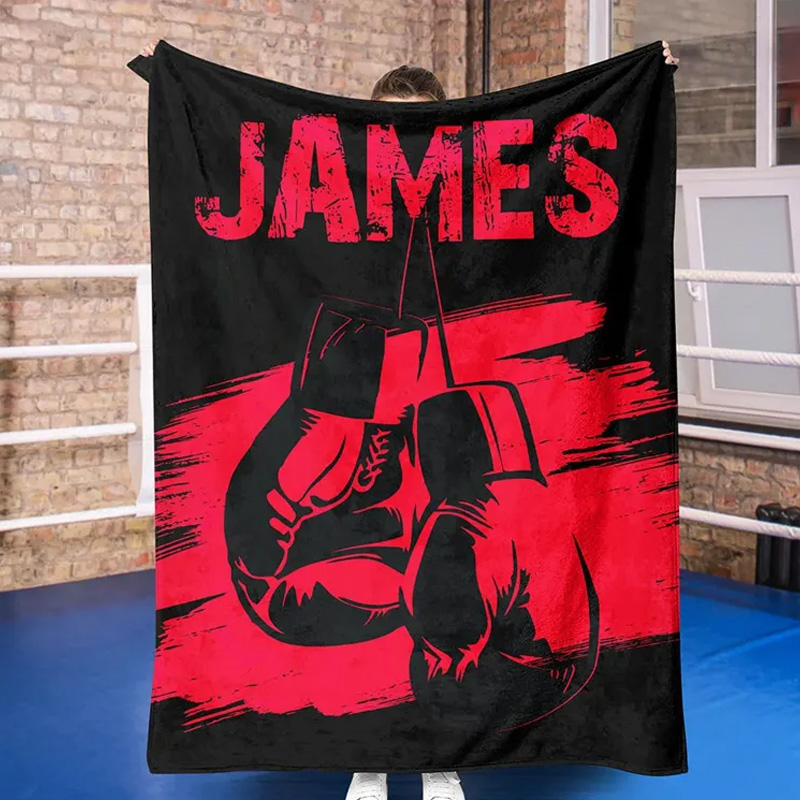 Personalized Multicolor Boxing Gloves Soft Throw Blanket with Name Home Decor Birthday Gift for Boxing Enthusiast for Gym Lover
