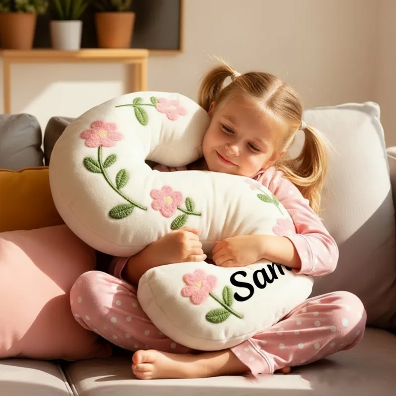 Personalized Cute Flower Letter Pillow Graphic 3D Print Flower Name Pillow for Kids Family Gardening Lover Gift