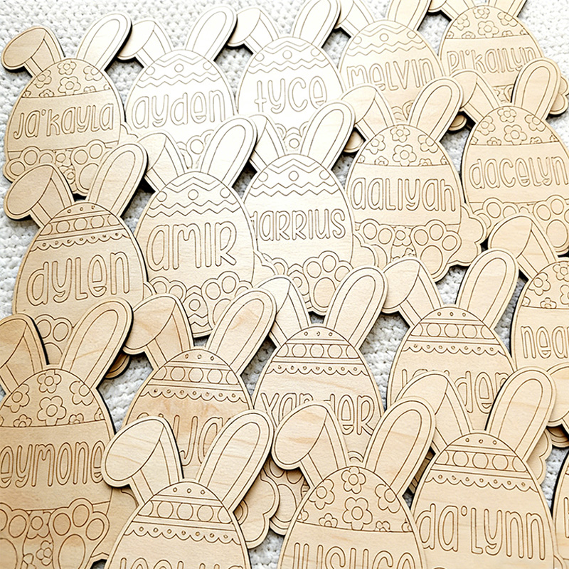 Personalized Easter Bunny Color Kit Custom Name Wooden Easter Egg Kids DIY Paint Set Easter Basket Stuffer Gift for Kids Toddler Craft Wood Bunny Craft