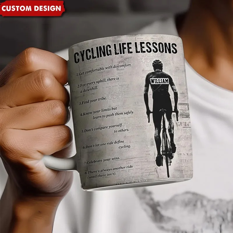 Personalized Cycling Life Lessons Mug Gift Cycling Lovers Coffee Cups Biker Inspired Mug Coffee Mugs for Riders
