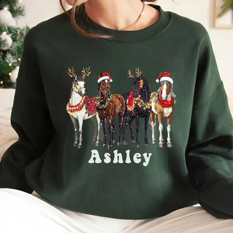 Personalized Horse Christmas Sweatshirt Funny Horse Shirt Gift For Horse Lover Equestrian Riding Lovers