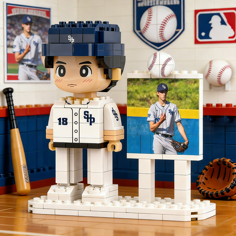 Personalized Custom Baseball Player Brick Figure & Photo Display – Personalized Sports Collectible