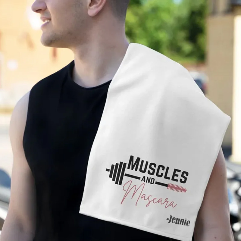 Personalized Gym Hand Towel with Muscles and Mascara and Custom Name Perfect for Fitness Enthusiasts Bodybuilders and Gym Lovers