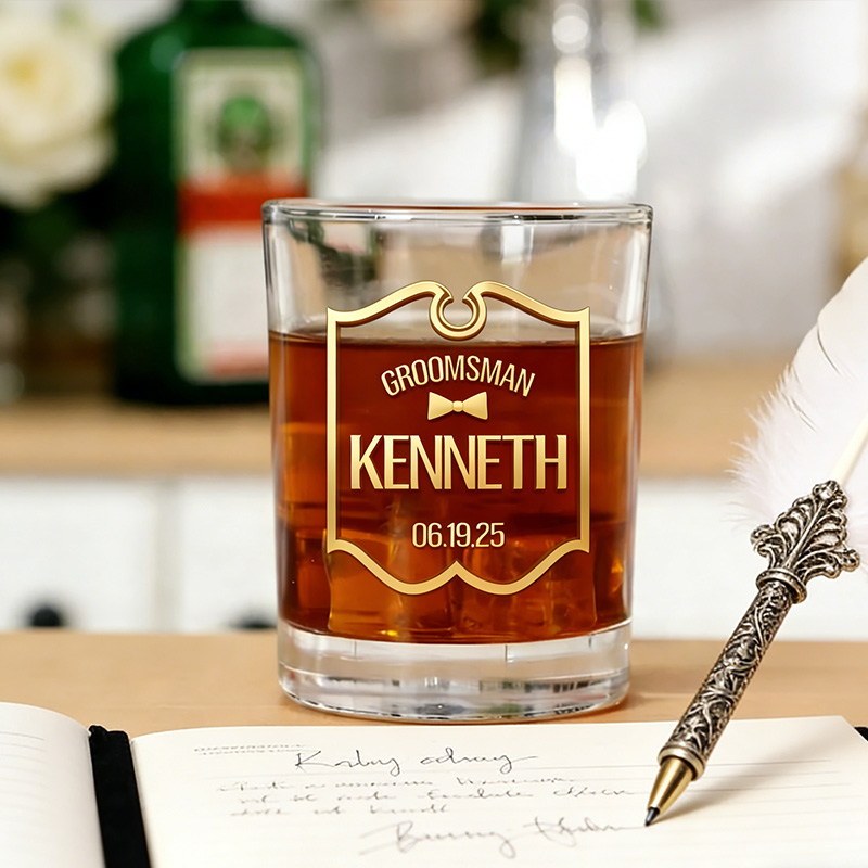 Personalized Groom and Groomsman Wedding Party Whiskey Glasses Cup Mens Old Fashion Whiskey Glasses