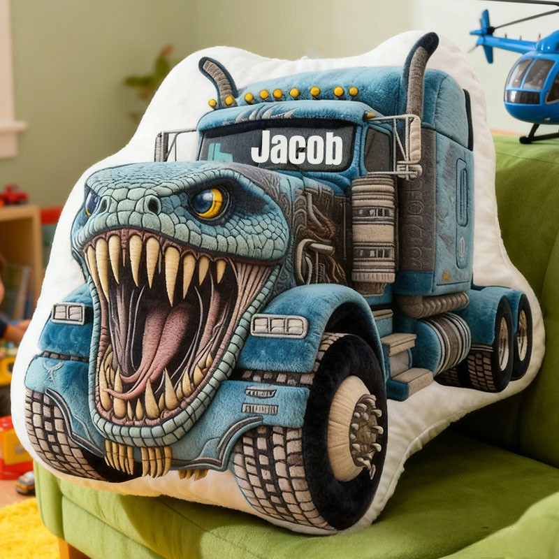 Personalized Cool Blue Crocodile Truck with Name Graphic 3D Print Pillow Christmas Gift for Kids or Baby Birthday Gift