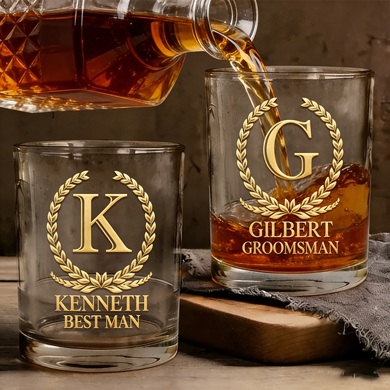 Personalized Groomsman Whiskey Glasses Groom Bachelor Party Whiskey Glasses Laurel Wreath Glasses Cup Best Man Groomsmen Proposal Cup 