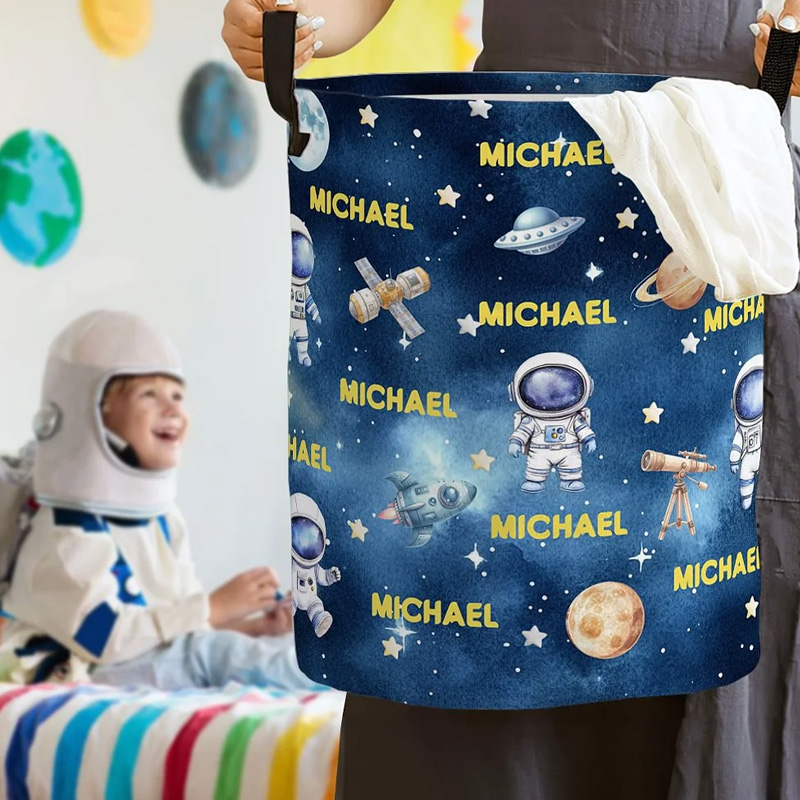 Personalized Space Astronaut Rocket Waterproof Storage Basket with Handle and Name Housewarming Birthday Gift for Geek Lovers