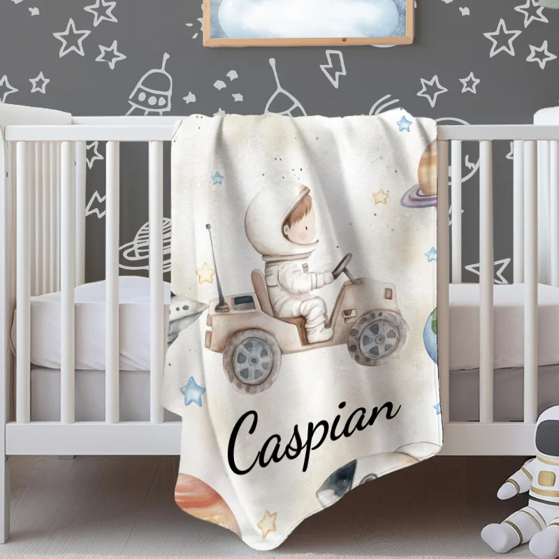 Personalized Cartoon Astronaut Soft Throw Blanket with Name Home Decor Birthday Gift for Girls Boys for Geek Lovers