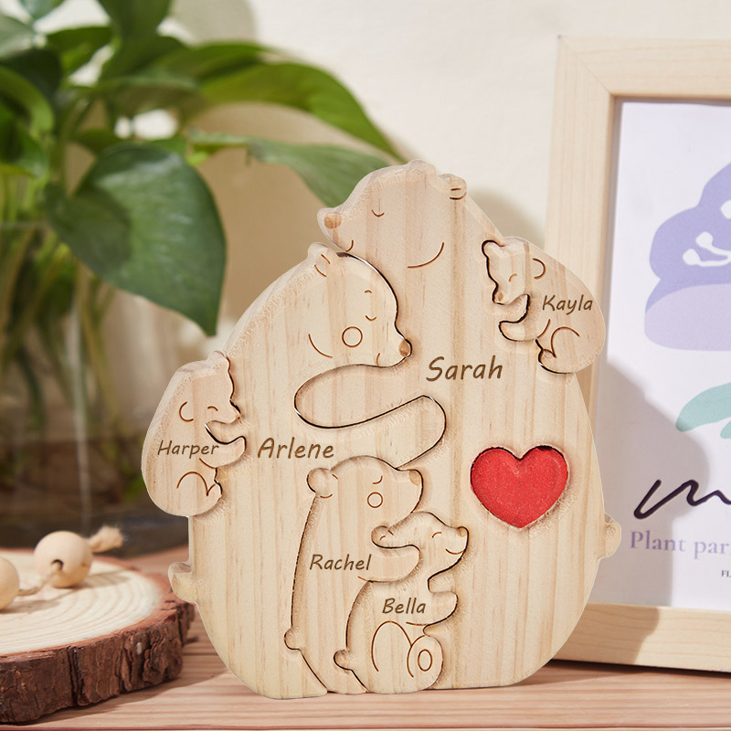 Personalized Wooden Bear Family Puzzle Custom Engraved Name Puzzle for Family Home Decor Family Keepsake Gift for Mum New Dad Anniversary Gifts