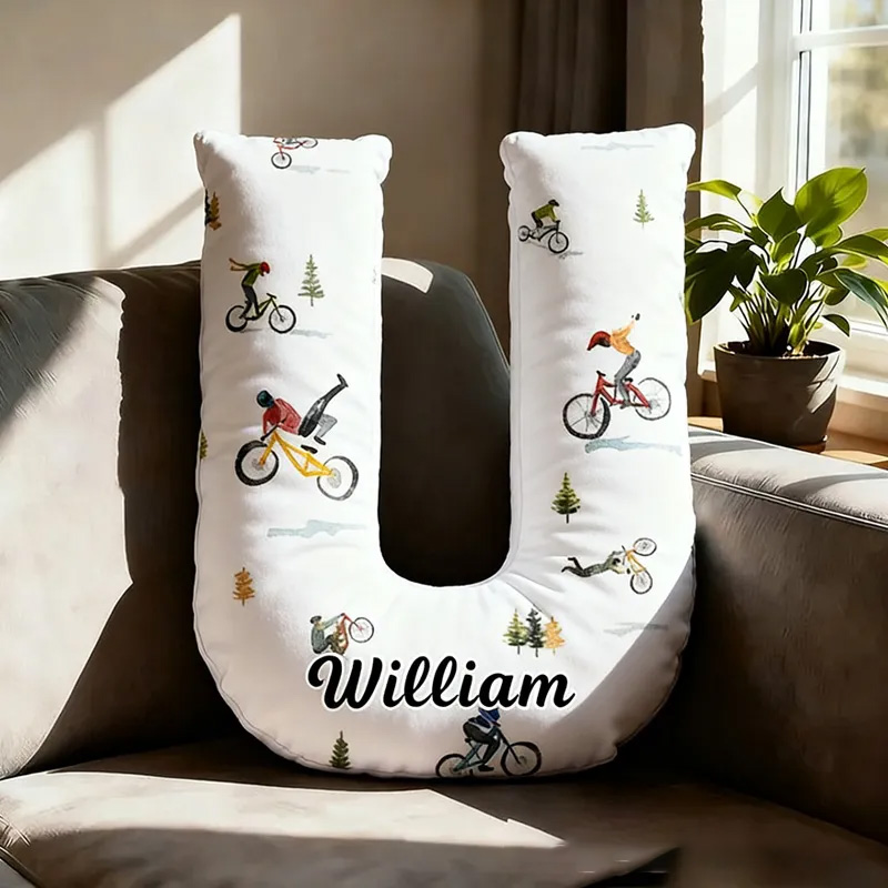 Personalized Racing Bicycle Pattern Letter Pillow Graphic 3D Print Funny Letter Pillow Name Pillow Comfortable Travel Cushion for Riders Riding Lovers
