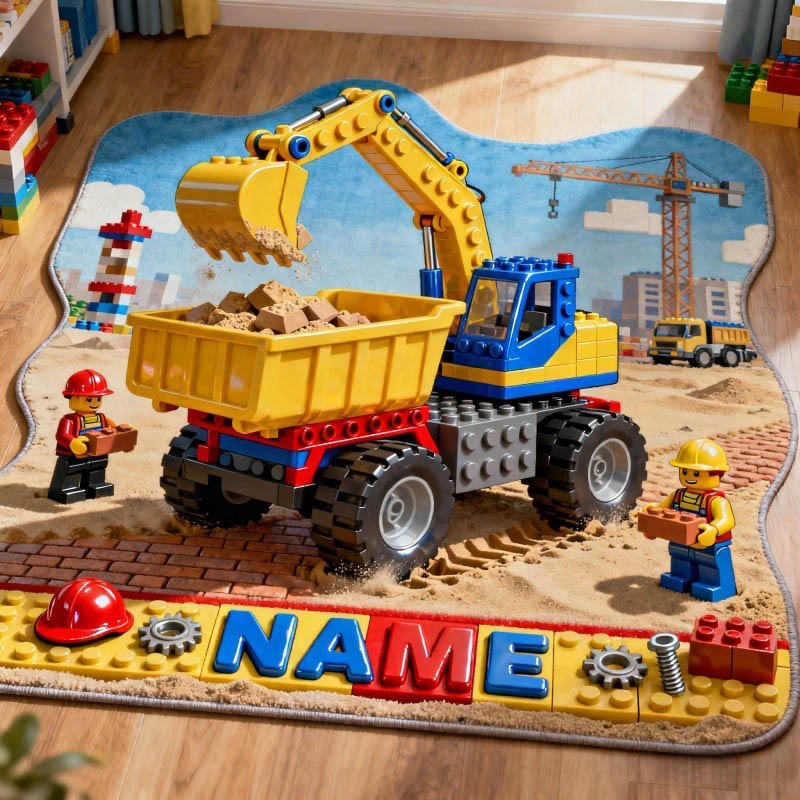 Personalized Graphic 3D Print Excavator Video Games Rug Custom Name for Kids Gamer Game Lovers Gift for Birthday Christmas Holiday Party