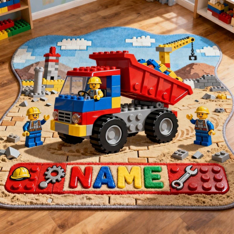 Personalized Graphic 3D Print Engineering Vehicle Video Games Rug Custom Name for Kids Gamer Game Lovers Gift for Birthday Christmas Holiday Party
