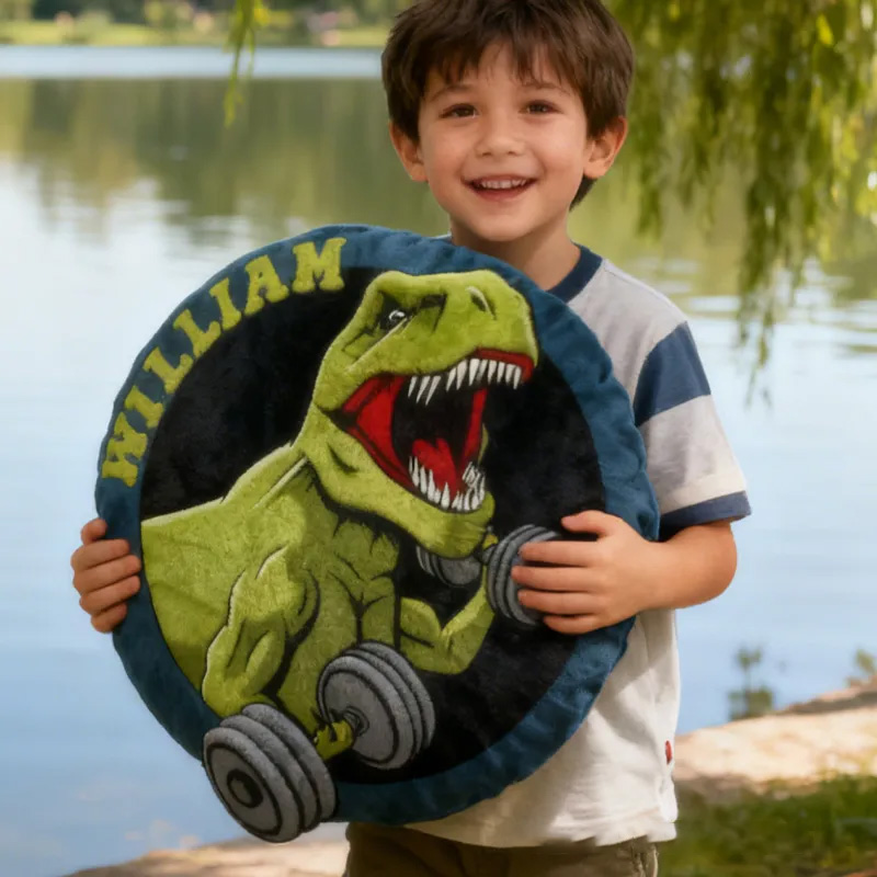 Personalized Dumbell Dino Lifting Throw Pillow Graphic 3D Print Trainer Fitness Planner Decoration Letter Pillow Exercise Sport Gym Sublimation Design Lift Heavy Shit Gym Rat Weightlifting Pillow for Kids Gym Lovers