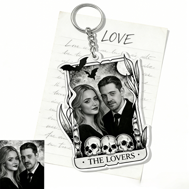 Personalized Couple Portrait Acrylic Keychain Custom Photo Elegant Holiday Gift for Lovers