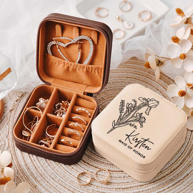 Personalized Briedsmaid Birth Flower Jewelry Box Bride Month Flower Jewelry Box Bachelorette Party Ring Box