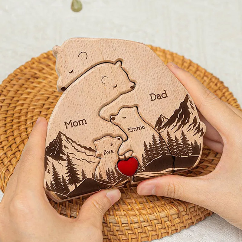Personalized Wooden Bear Family Puzzle Hugging Bear Family New Version Gift for Family Mother's Day Gift