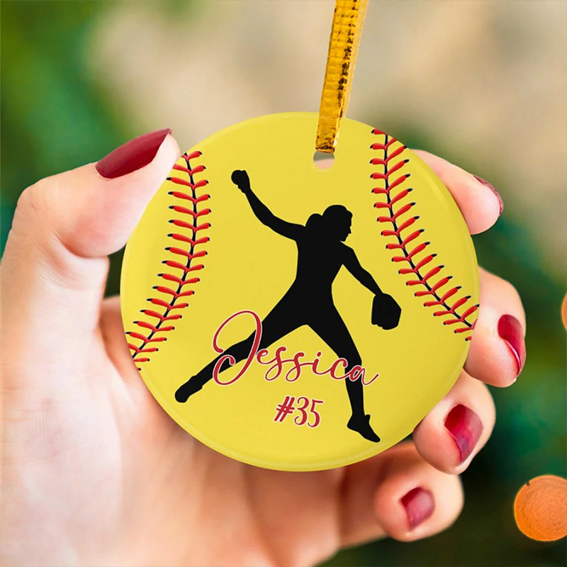 Personalized Baseball Softball Christmas Ornament with Custom Name and Number Design