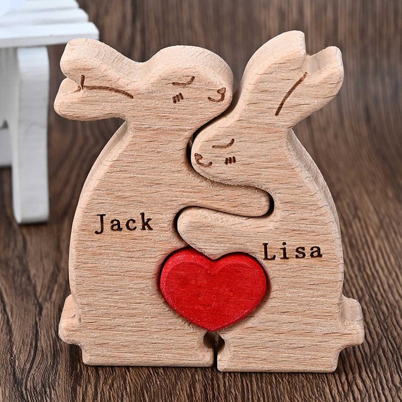 Personalized Wooden Rabbit Family Puzzle Bunny Family Decor New Mom Gift Easter Gift for Parents Anniversary Gift for Mom Grandma Couple