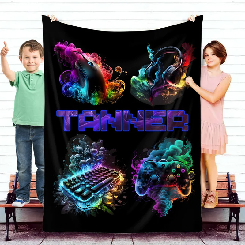 Personalized Gamer Blanket Custom Name Video Game Throw Blanket for Geek Lover