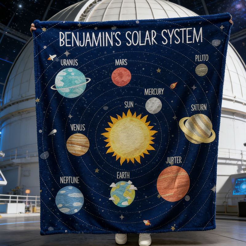 Personalized Solar System Blanket Custom Name Video Game Throw Blanket for Geek Lover