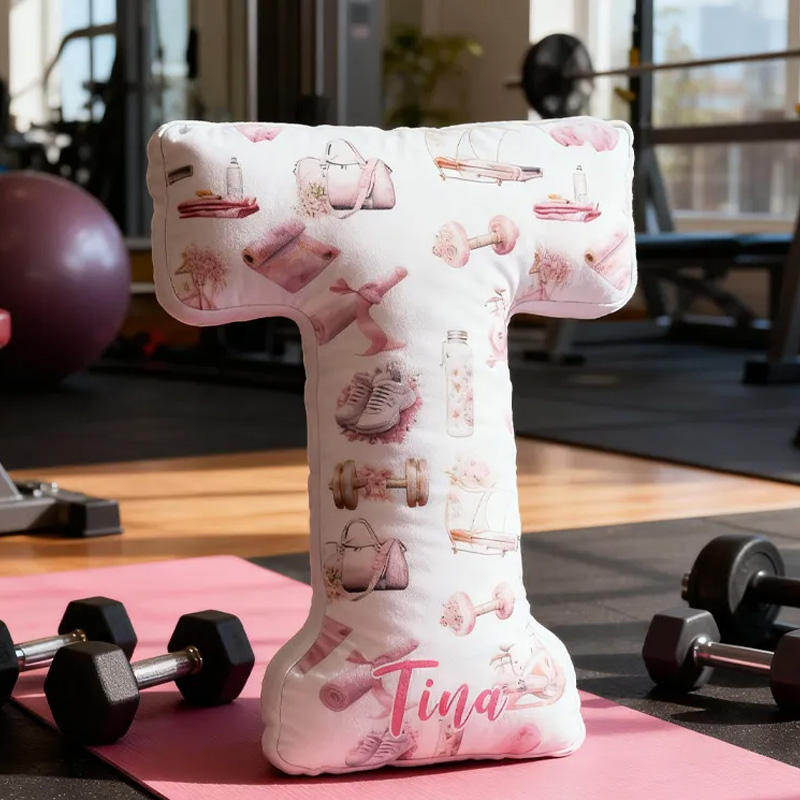 PersonalizedWorkout Clip Letter Pillow Graphic 3D Print Funny Letter Pillow Name Pillow Girly Health and Gym Fitness illustrations